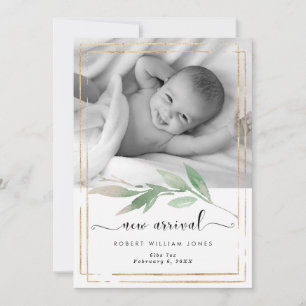 faux or vert photo nouveau bébé faire-part