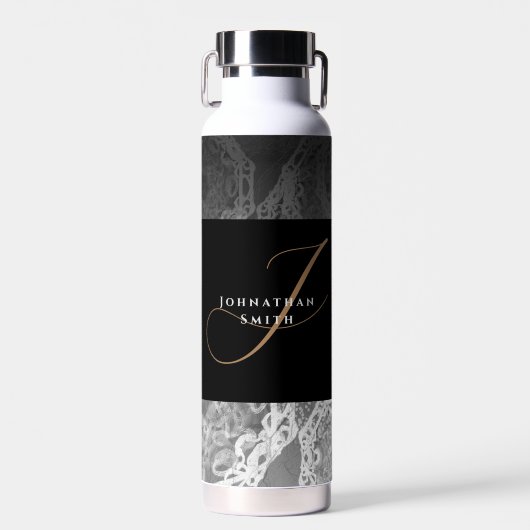 Faux-ornamental Silver- en Black Gold-monogrammen Waterfles (Voorkant)