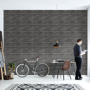 Faux oude zwarte bakstenen muur behang