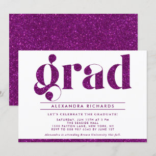 Faux Paarse Glitter Graduation Party Invitation Kaart