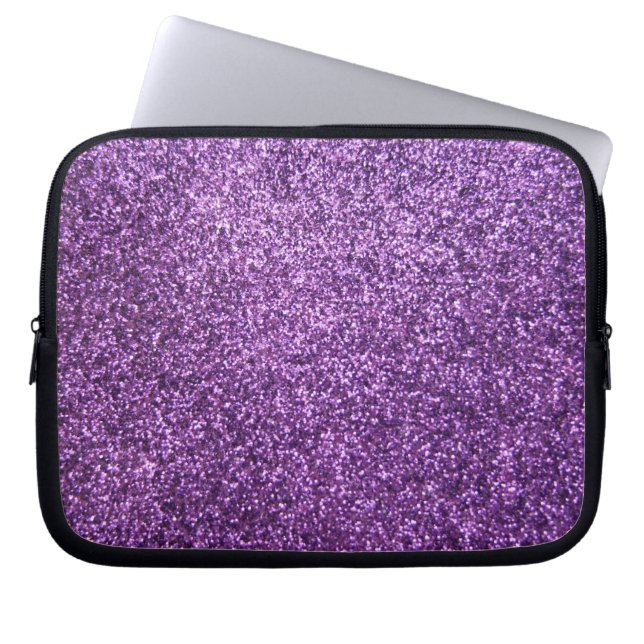 Faux Paarse Glitter Laptop Sleeve (Voorkant)