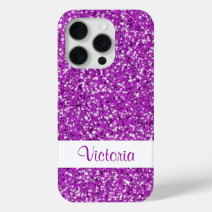 Faux Paarse glitter Pattern-achtige met naam iPhone 15 Pro Case