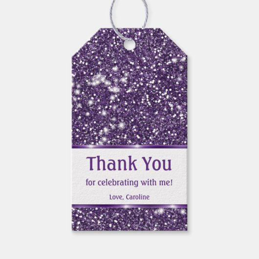 Faux Paarse glitter-textuur: kijk met aangepaste t Cadeaulabel (Voorkant)