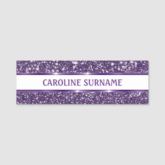 Faux Paarse glitter-textuur: kijk met aangepaste t Naamplaatje (Voorkant)