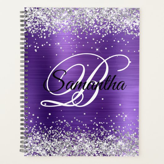 Faux Pailleté Argenté Strass Monogramme Améthyste (Devant)