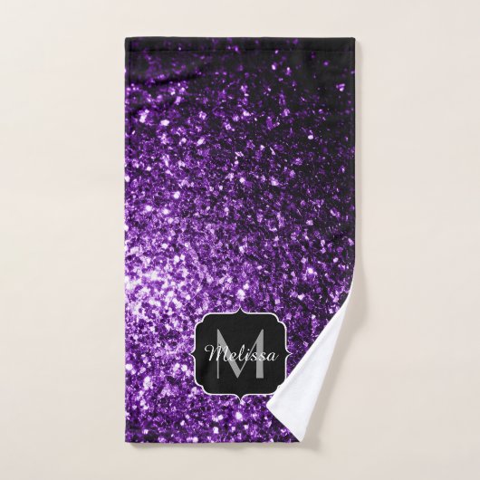 Faux pailleté brillant étincelles Monogram violet (Serviette à main)