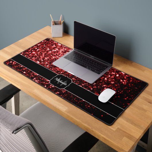 Faux paillettes rouges foncés scintillent Monogram (Bureau 2)