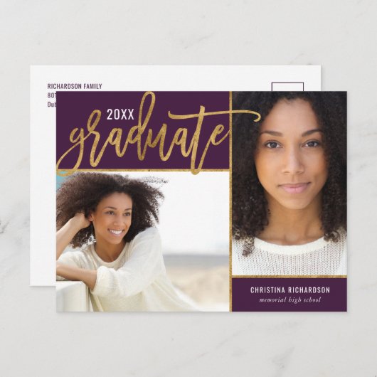 Faux papier d'aluminium doré 2 faire-part de remis (Devant / Derrière)