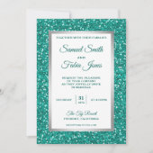 Faux papier d'argent sarcelle pailleté faire-part (Devant)