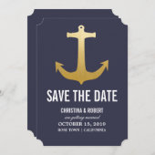 Faux papier doré Ancre nautique Save The Date (Devant / Derrière)
