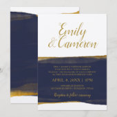 Faux papier doré invitation à rayure aquarelle | N (Devant / Derrière)