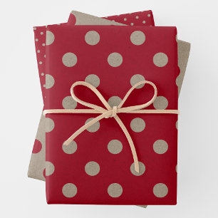 Faux papier kraft marron et rouge avec pois