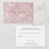 faux papier rose or tropical certificat cadeau (Devant / Derrière)