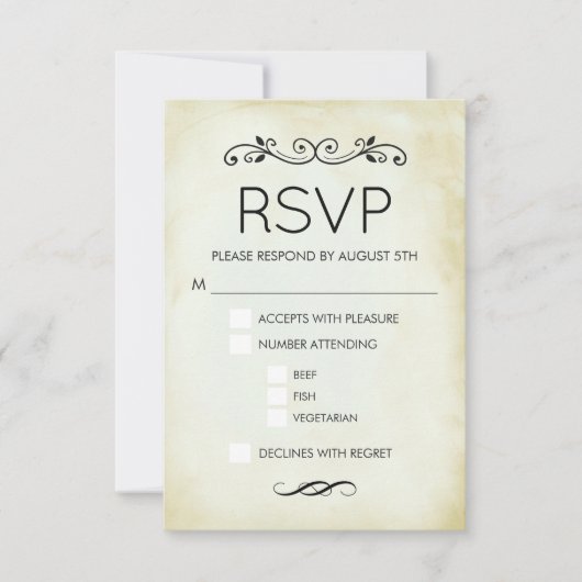 Faux Parchemin Vintage Simple Mariage élégant RSVP (Devant)