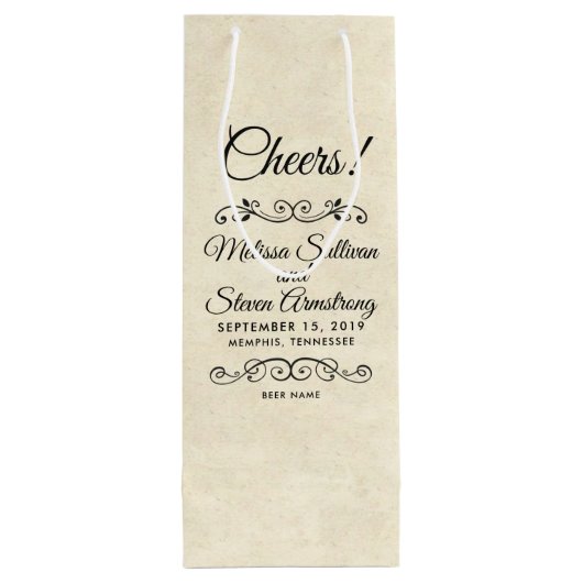 Faux Parchment Western Style Wedding Wijn Cadeautas (Achterkant)