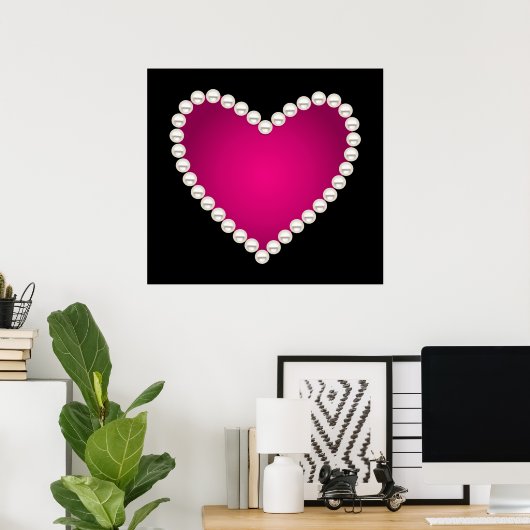 Faux parels en roze hart, bedrukt poster (Thuiskantoor)