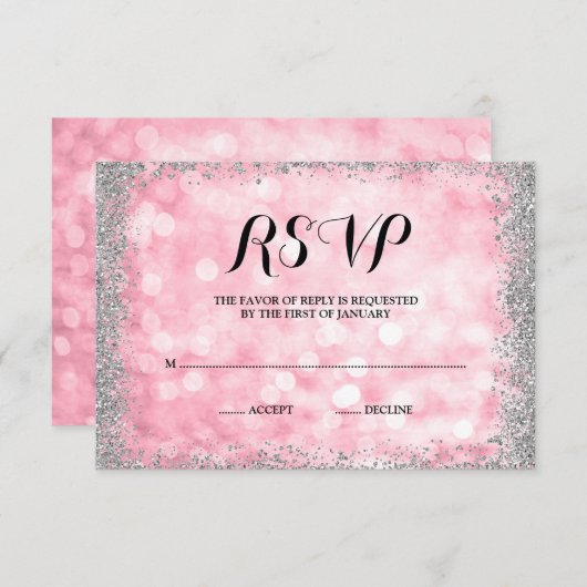 Faux Parties scintillant en argent rose RSVP (Devant / Derrière)