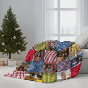 Faux Patchwork 15 Fotocollage Familie Kerstmis Fleece Deken