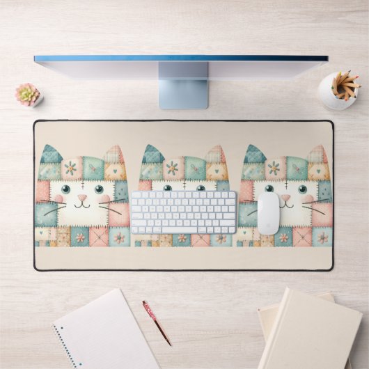 Faux Patchwork Pastel Cottage Kitty Visage (Bureau 1)