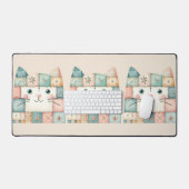 Faux Patchwork Pastel Cottage Kitty Visage (Clavier et souris)