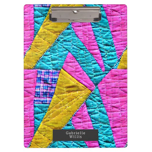 Faux Patchwork Quilt Boho Folk Art geïnspireerd Klembord (Voorkant)