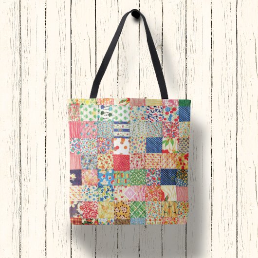 Faux Patchwork Quilt Monogram Canvas tas