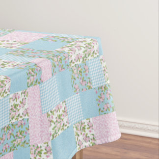 Faux Patchwork, Roze, Blauwe Apple Blossom Patrone Tafelkleed
