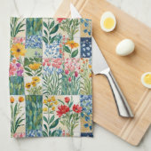 Faux Patchwork Tuin Bloemen Retro Elegant  Theedoek (Quarter Fold)
