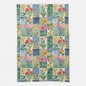 Faux Patchwork Tuin Bloemen Retro Elegant  Theedoek (Verticaal)