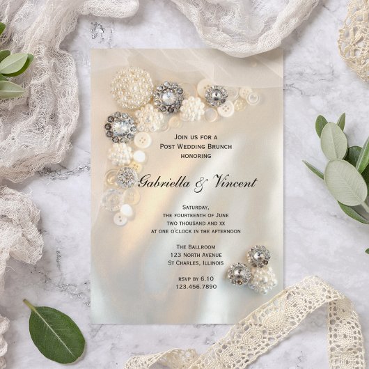 Faux Pearl Diamond Buttonnen Post Wedding Brunch Kaart