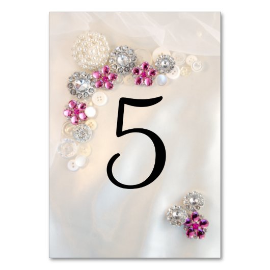 Faux Pearl en Pink Diamond Buttonnen Tafelnummers (Achterkant)