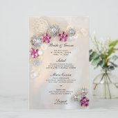 Faux Pearl et Boutons de diamant rose Menu Mariage (Debout devant)
