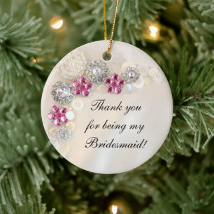 Faux Pearls Pink Diamonds Bridesmaid Keramisch Ornament