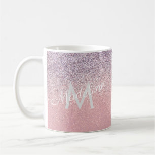 Faux Pink en Paarse Sparkly Glitter Monogrammen Koffiemok
