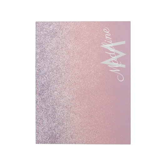 Faux Pink en Paarse Sparkly Glitter Monogrammen Notitieblok (Gedraaid)