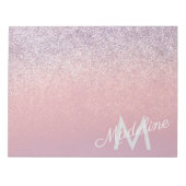 Faux Pink en Paarse Sparkly Glitter Monogrammen Notitieblok (Voorkant)