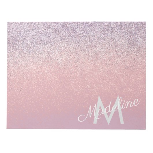 Faux Pink en Paarse Sparkly Glitter Monogrammen Notitieblok (Voorkant)