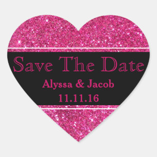 Faux Pink Glitter Bruiloft Save the Date Hart Sticker