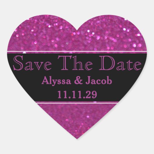 Faux Pink Glitter Bruiloft Save the Date Hart Sticker (Voorkant)