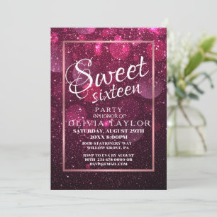Faux Pink Glitter Elegant Sweet 16 Kaart