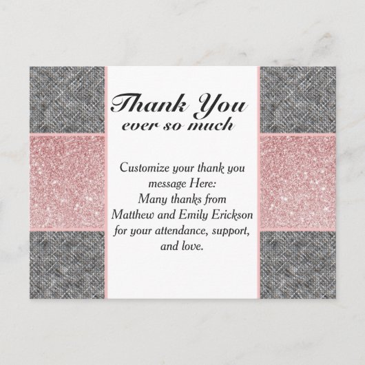 Faux Pink Glitter en Grijze Stof Briefkaart (Voorkant)