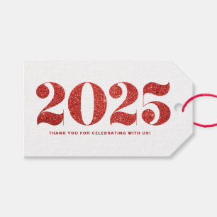 Faux Red Glitter 2024 Typografie Gelukkig Nieuwjaa Cadeaulabel