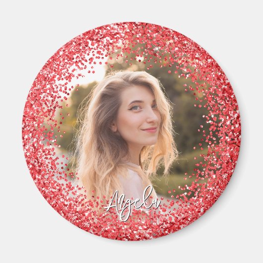 Faux Red Glitter Photo Magneet (Voorkant)