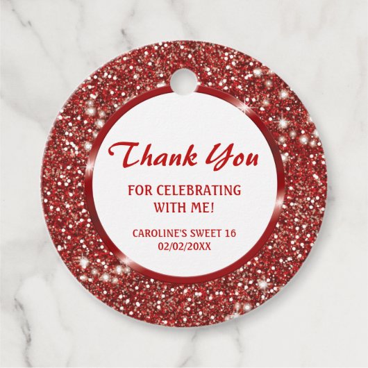 Faux Red Glitter Texture Kijk - Dank u Bedankjes Labels (Voorkant)