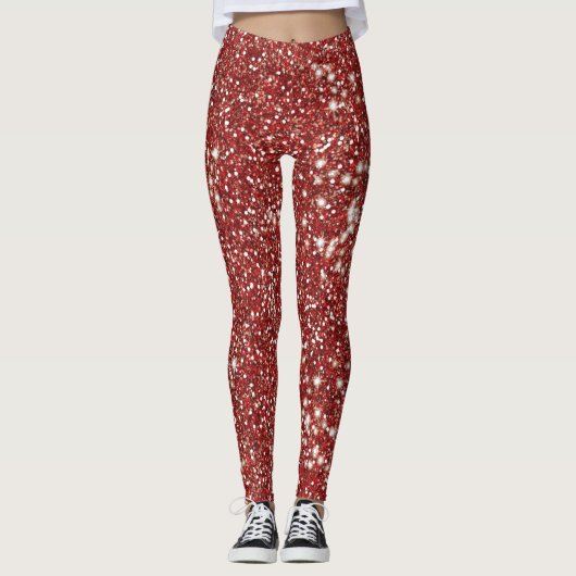Faux Red Glitter Texture Kijk design Leggings (Voorkant)