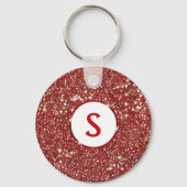 Faux Red Glitter Textuur en aangepast monogram Sleutelhanger (Voorkant)