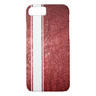 Faux Red Leather & White Stripe iPhone 7 Coque