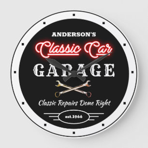 Faux Red Neon Klassieke auto Garage    Grote Klok