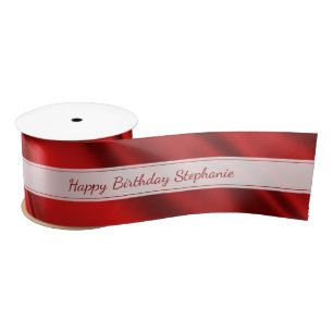 Faux Red Satin personaliseren "Happy Birthday" Lint
