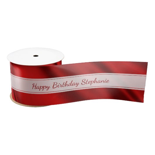 Faux Red Satin personaliseren "Happy Birthday" Lint (Spoel)